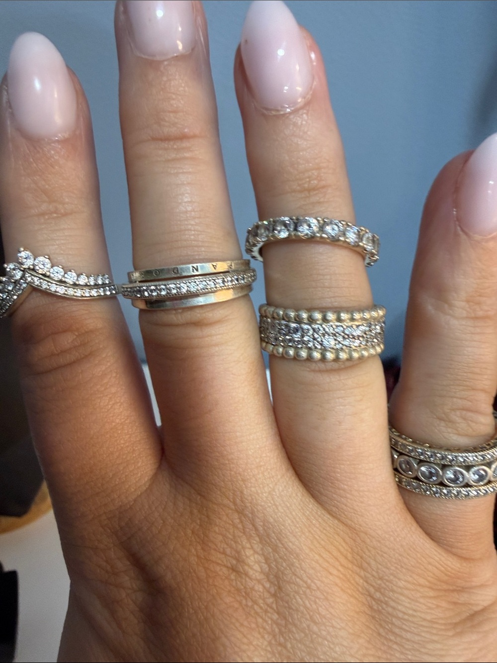 Pandora Silver and Gold Tone Crystal Stackable Rings - Picture 3 of 3